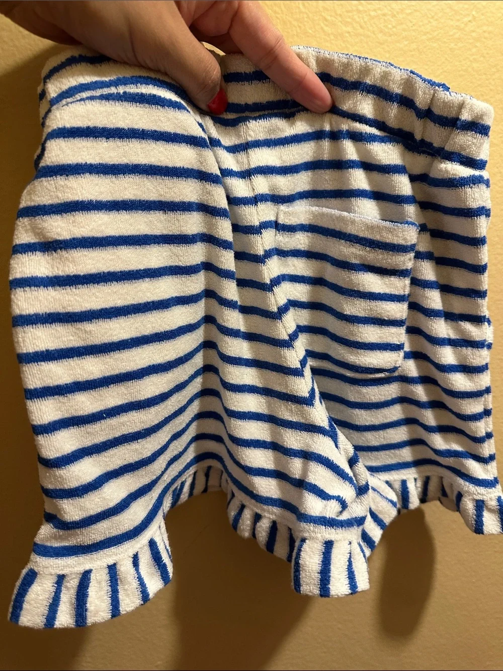 Mini Boden Blue and White Striped Terry Shorts